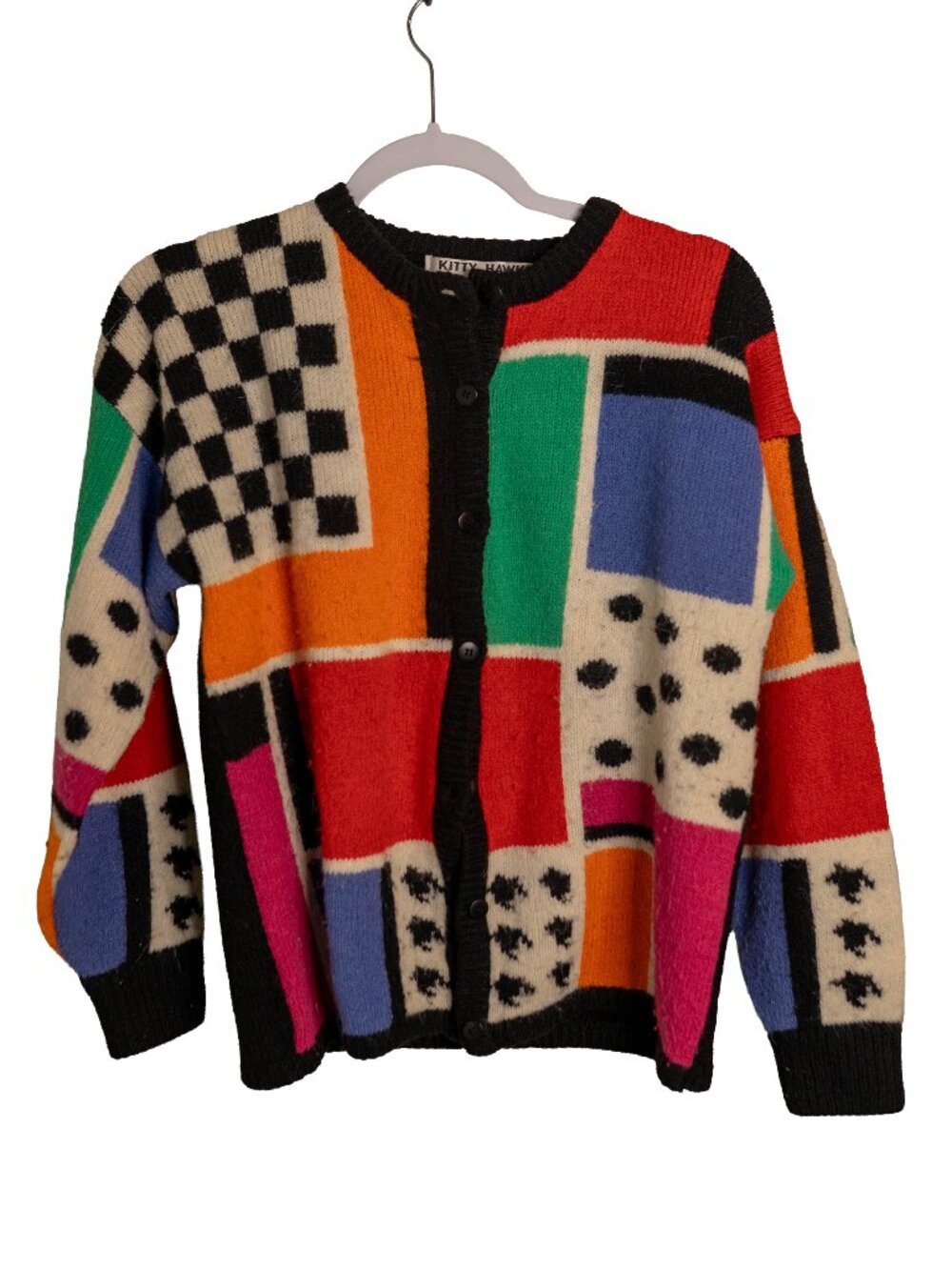 Vintage 80s 90s Kitty Hawk by Vivian Wang Colorblock Cardigan Sweater - Medium